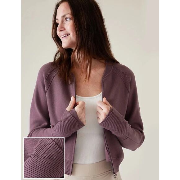 Athleta Advantage Knit Zip Sweater Size XS Damask Mauve Cardigan Athleisure - Picture 14 of 16